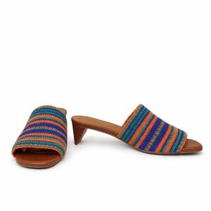 Clergerie Loreli Crochet Kitten Heel Mules Striped Azure Orange Green Size 7.5
